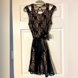 Black Lace over nude colored  dress size 9